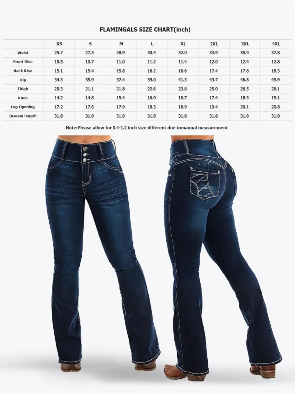 Women's Cobalt Blue Pull On Mid Rise Flare Leg Zipper Lifting Bootcut Jeans